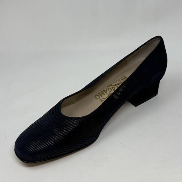 Salvatore Ferragamo Shoes Womens 6.5 B Blue Textured Suede Pumps Heels Italy - Picture 6 of 16